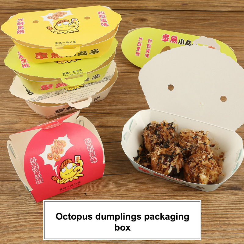 Food Packed Snacks - 100Pcs Disposable Cartoon Octopus Ball Packaging