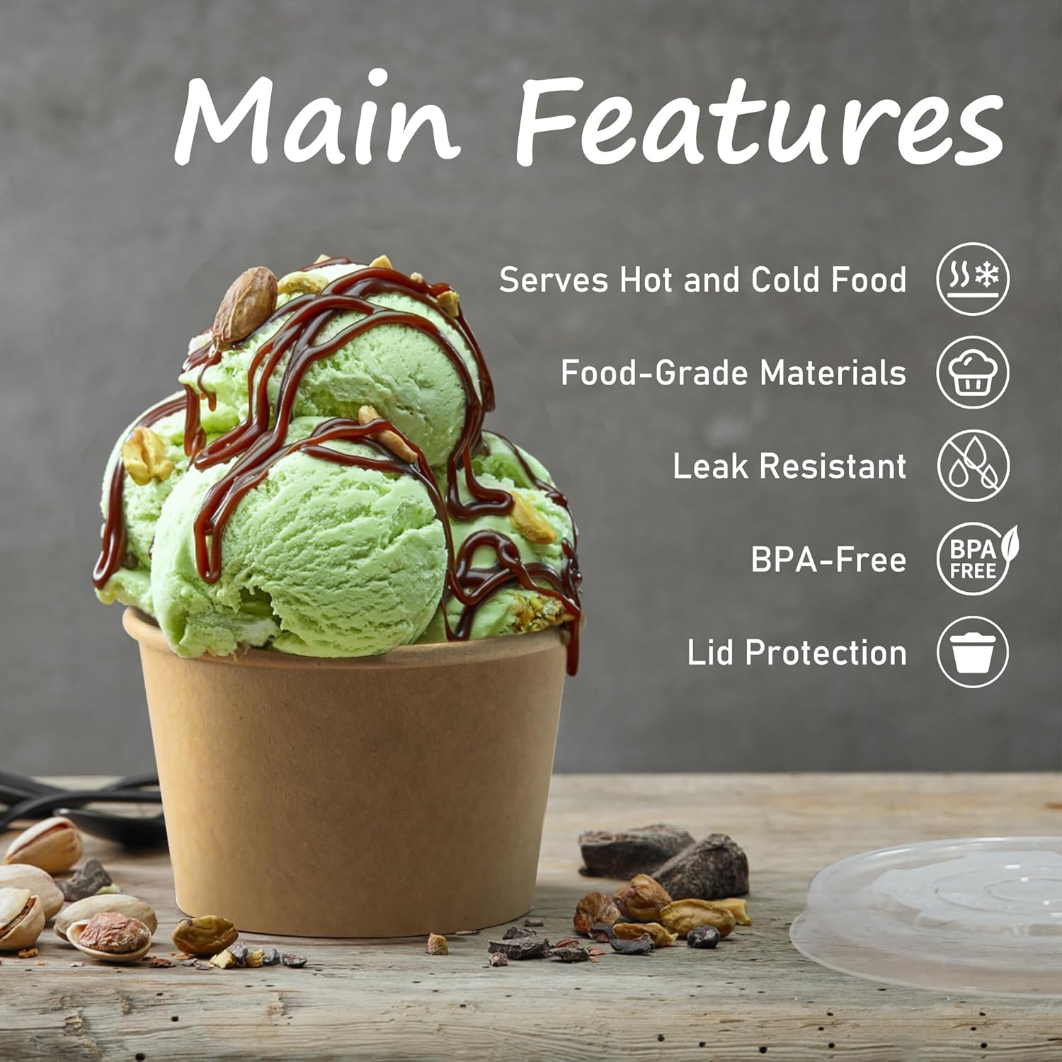 Paper Ice Cream Cups with Lids - Food Or Snacks 评论和价格