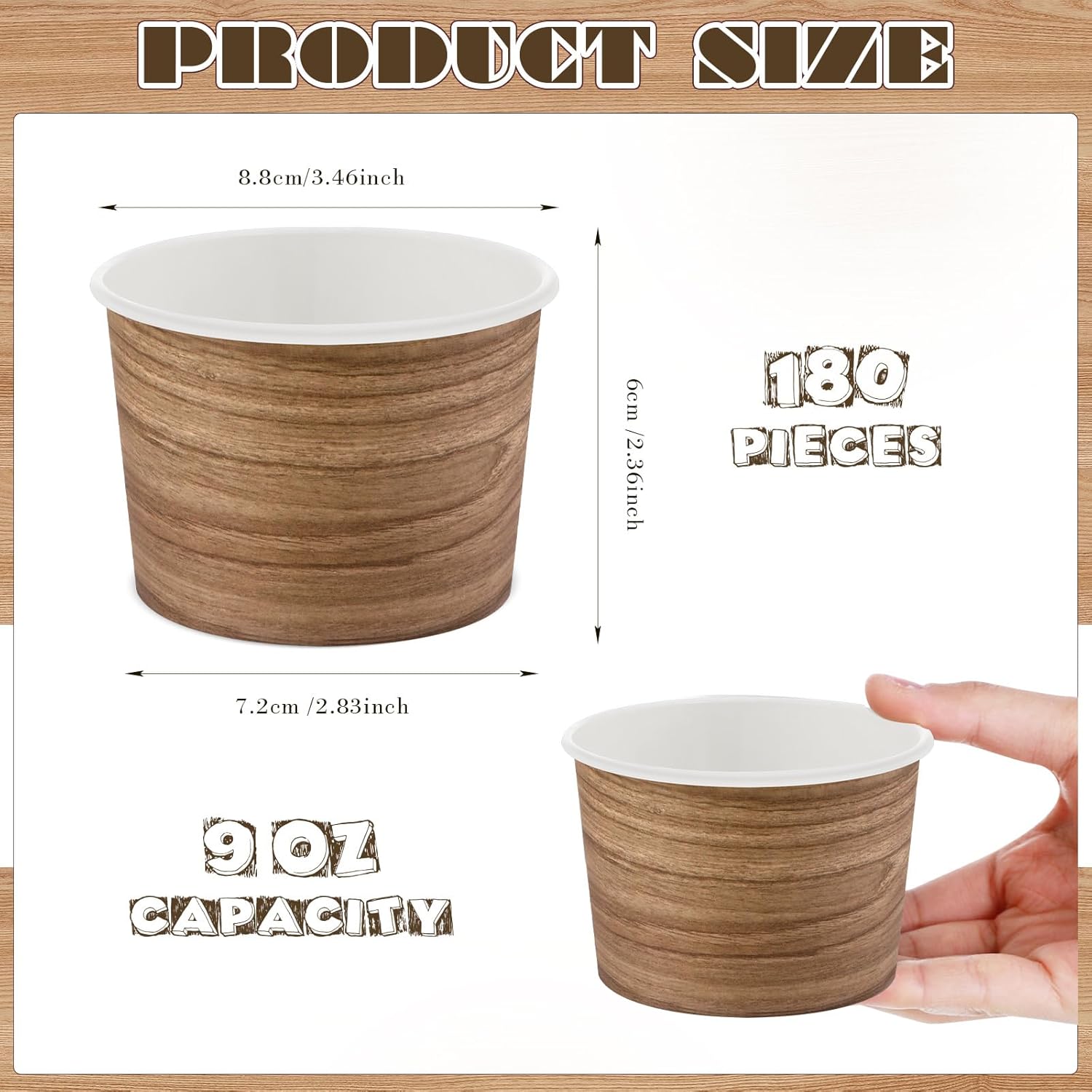 180 Pcs Wood Grain Paper Ice C - Food Or Snacks 评论和价格