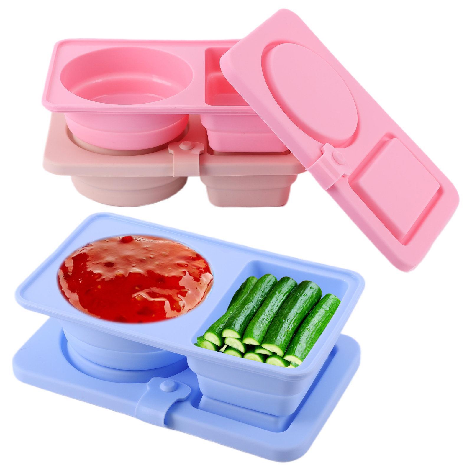 3Pcs 2 Compartment Silicone Sn - Food Snacks For Camping 评论和价格
