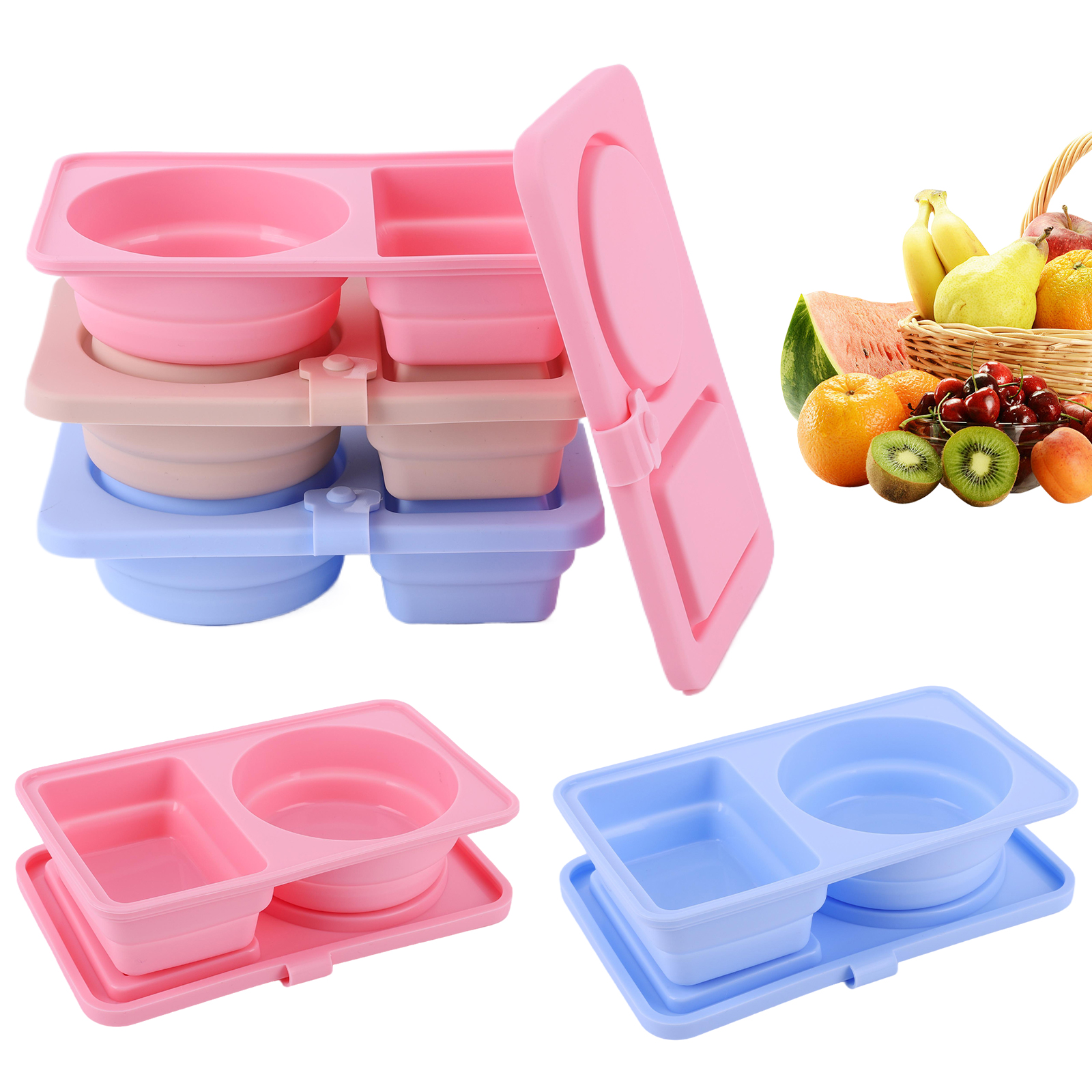3Pcs 2 Compartment Silicone Sn - Food Snacks For Camping 评论和价格