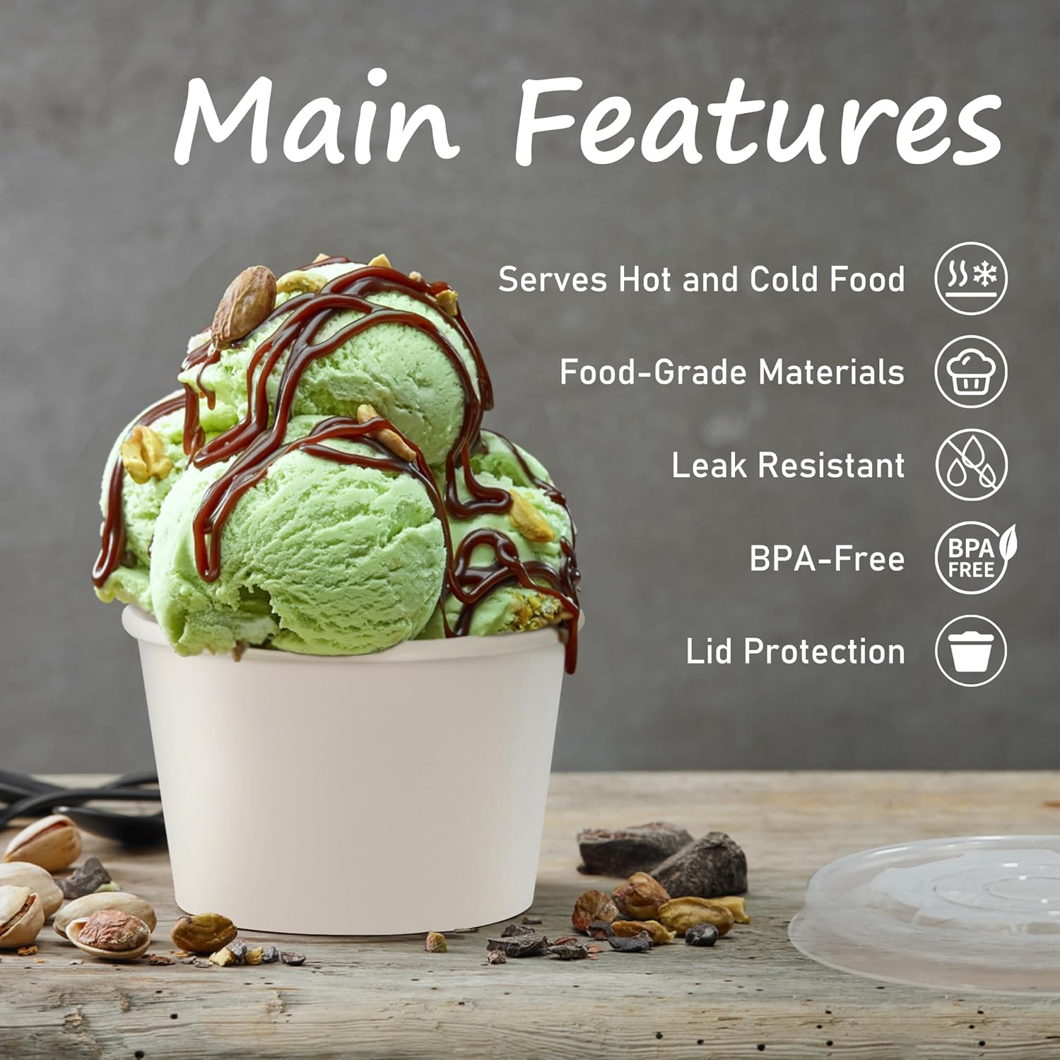Paper Ice Cream Cups with Lids - Food Or Snacks 评论和价格