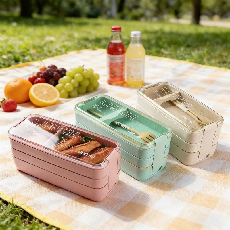 3 in 1 Wheat Straw Bento Box R - Food Or Snacks 评论和价格